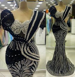2024 Aso Ebi Black Mermaid Prom Dress Beaded Crystals Stylish Evening Formal Party Second Reception 50th Birthday Engagement Thanksgiving Gowns Dresses ZJ105