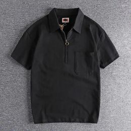 Men's Polos Polo Shirts Zipper Tops Plain Male With Collar Tee Black Mens T-shirt Clothing Clothes Ordinary Xl