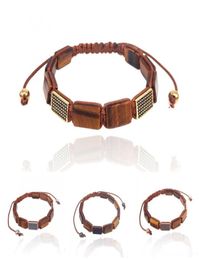 Natural stone Bracelet tiger eye Rectangle bead Black cz beads braided macrame bracelets For Men Women jewelry gifts3456756