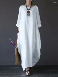 Casual Dresses Loose White Dress Women 2024 Spring Summer Three Quarter Fashion Oversized Long Cotton Women's Clothing Robe