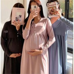 Maternity Clothes Breastfeeding Nightgowns Nursing Sleepwear Hospital Loose Fitting Breast Feeding Pyjamas Pregnancy Dress 240523