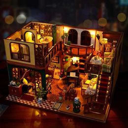 Doll House Accessories DIY Wooden Casa Doll Houses Miniature Building Kits European Villa Dollhouse With Furniture LED Lights for Girls Birthday Gifts Q240522