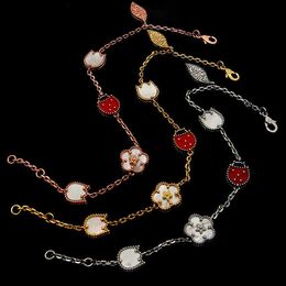 Designer bracelet Van fashion luxury jewelry for lovers red Jewelry New Womens five flower Ladybug Bracelet leaf with Original logo