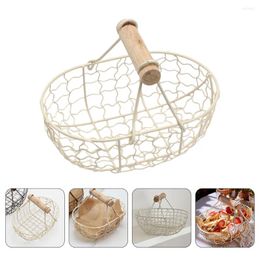 Dinnerware Sets Wrought Iron And Wood Desktop Decoration Fruit Basket Egg For Daily Use Vegetable Kitchen