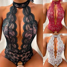 Bras Sets For Women Sexy Open Bodysuit Deep V Underwear Lace Perspective Night Skirt Sex Costumes Erotic Lingerie Corsets Bra Panty Set