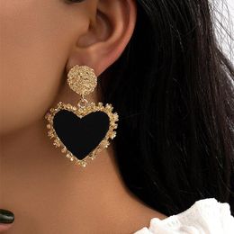 Stud Earrings Lady Alloy Earring Heart-shaped Gold Plate Vintage Hong Kong Style Girls Jewellery Red Black Sliver Colour Earwear