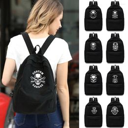Backpack Portable Fashion Knapsacks Canvas Shoulder Youth Sport Casual Male Travel Camping Skull Print Women Outdoor Hiking Bag