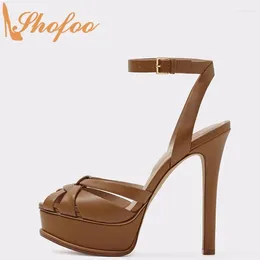 Sandals Brown Stiletto High Thin Heels Platform Women Woman Buckle Large Size 12 15 Ladies Summer Fashion Peep Toe Shoes Shofoo