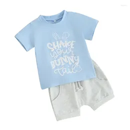 Clothing Sets Summer Easter Toddler Boys Outfits Letter Print Short Sleeve T-Shirts Tops And Elastic Waist Shorts Clothes Set