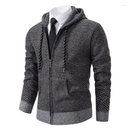Men's Sweaters Winter Fleece Cardigan Hooded Kintted Sweatercoat Men Business Casual Warm Solid Color Knitting Jackets Zipper