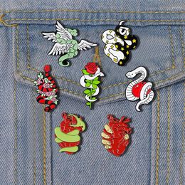 Brooches Black White Couple Snake Enamel Pins Creative Punk Red Heart Rose Apple Animal Brooch Badge Trendy Unique Lapel Jewellery Gifts