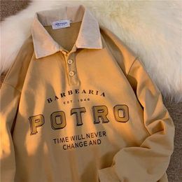 Women's Polos Vintage Polo Shirt Women Collar Print Oversized Sweatshirt Harajuku Spring Korean Kawaii Clothes Pullovers