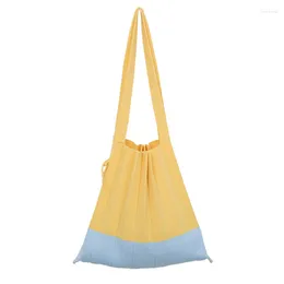 Shoulder Bags Collapsible Knitting Hand Bag Eco Reusable Shopping Large Capacity Students Books Splicing Pleated Tote For Girls