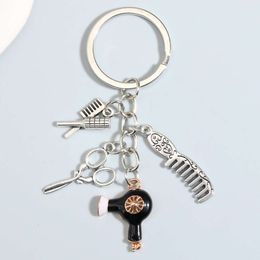 New Hairdressing Keychain Comb Brush Hair Dryer Scissors Ring Haircut Key Chains For Women Men DIY Handmade Jewellery Gifts