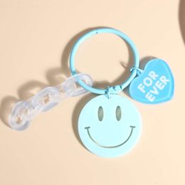 Lovely Acrylic Keychains Blue Smile Face Forever Heart Key Rings Friendship For Women Men Good Gift DIY Jewellery