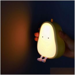 Decorative Objects Figurines Led Pear-Shaped Fruit Night Light Usb Rechargeable Dimming Table Lamp Bedroom Bedside Decoration Sile Kid Dh9To