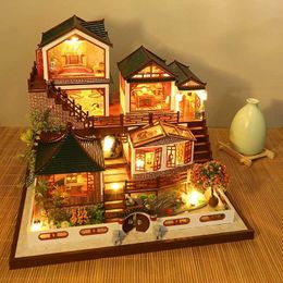 Doll House Accessories Diy Wooden Dollhouse Mini Building Set with Furniture Chinese Villa Attic Casa Dollhouse Toy for Aldults Girls Brithday Gift Q240522