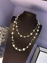 Women C Pendant Necklaces Pearl Sweater Chain Cclies Gold Long Choker Double Women Jewellery Designer Luxury Accessories 6787