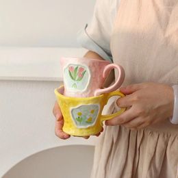 Mugs Ceramic Mug Flower Handpainted Coffee Milk Tea Cup Drinkware Kitchen Underglazed Colour Water Creative