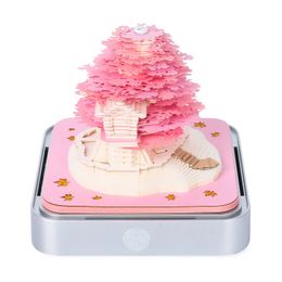 Omoshiroi Block Sakura Tree Calendar 3D Notepad Block 3D Art Calendar Memo Pad Desk Calendar With Lights DIY Christmas Gift 240522