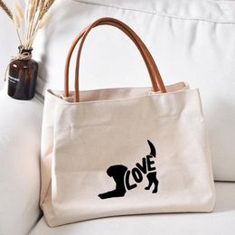 Shopping Bags Love Dog Letters Printed Canvas Tote Bag Gift For Pet Style Work Women Lady Fashion Beach