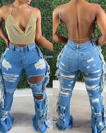 Women's Jeans Pants For Women 2024 Denim Fashion Daily High Waist Ripped Cutout Fringe Casual All-Match