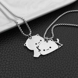 Pendant Necklaces Kawaii Touching Embracing Cat Puzzle Couple Necklace Womens Cute Cartoon Animal Kitten Kravik Chain Romantic Jewellery S2452206