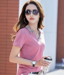 Women Polo Shirt Style Classi Summer Fashion Designer Cheque PoloS Shirts Cotton Slim Tees Top Casual v neck T shirts