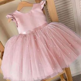 Toddler Elegant Princess Dress 1-5 Yrs Baby 1st Year Birthday Party Tutu Gown Infant Girl Bow Beading Xmas Costume L2405