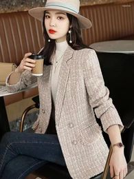 Women's Suits Office Lady Blazer Casual Elegant Long Sleeve Fashionable Double Breasted Solid Color Chic Outerwear V1519