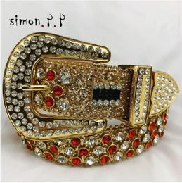 Water Diamond Womens Luxury Diamond Belt Cowboy Womens Sparkling Crystal Buckle Stud Mens Belt 240508