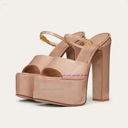 Square High Summer Sandals Woman Fashion Heel Sandal Slippers Peep Toe Buckle Ankle Strap Female Platform 7a1
