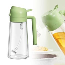2 in 1 Glass & Dispenser, Spray Bottle Cooking, Olive Sprayer Cooking Oil Dispenser for Kitchen Air Fryer, Salad, Frying, BBQ (Green, 600ML)
