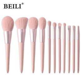 Makeup Brushes BEILI Makeup Brush Pink 11 pcs Cosmetic Makeup Brush Set suitable for powder blusher foundation eyelash eye shadow brochas Maquillaje Q240522