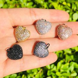 Charms 5pcs 3D Heart Pendant Charm For Woman Jewellery Making Cubic Zirconia Pave Accessory Bracelet Necklace Bangle 205I