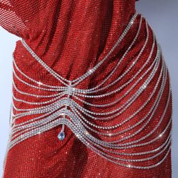 XSBODY Sexy Luxury Sparkling Long Multi layered Dress with Crystal Chain Wedding Bridal Womens Fashion Pendant Bikini Jewelry Gift 240508