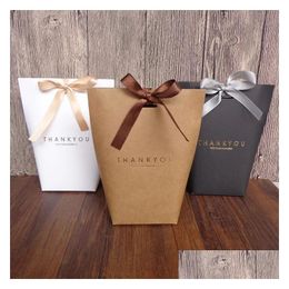 Packing Bags Wholesale Merci Thank You Gift Carton Baking Jewelry Paper With Bow Shop Gifts Bag Festival Party Supplies Wrap 13.5X16 Dhtkm
