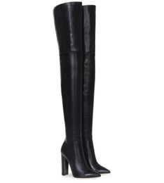 Fashion Over The Knee Woman Boots Nude Leather Thick High Heels Thigh Woman Boots Black Nightclub Dress Shoes Big Size 34451580027