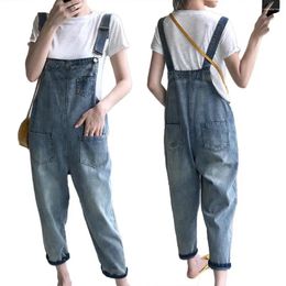 Women's Jumpsuits Casual Women Pockets Loose Suspender Denim Overall Dungarees Ninth Trousers Jean Jumpsuit Overalls Pants