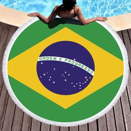 Towel National Flag Round Beach Microfiber Brazil Russia France Bath Sports Travel Summer Swimming With Tassel