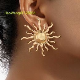 Hot sale hollow jewelry 925 silver big hoops sun vintage earrings for women