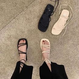 Gladiator Thick Sandals 2024 Summer Women's Platform Flat Shoes Fashion Cross 5c7