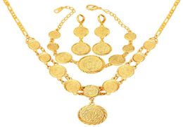 Women 18K Gold Plated Muslim Symbol Coin Beaded Necklace Bracelet Earrings Set Necklace Earring Bracelet Set4247620