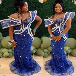 2024 Aso Ebi Royal Blue Mermaid Prom Dress Crystals Stylish Evening Formal Party Second Reception 50th Birthday Engagement Thanksgiving Gowns Dresses ZJ116