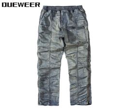 Dueweer Vintage Distressed Pleated Jeans Swag Streetwear Slim Fit Biker Jeans Men Hip Hop Double Side Zipper Denim Pant for Men1212385