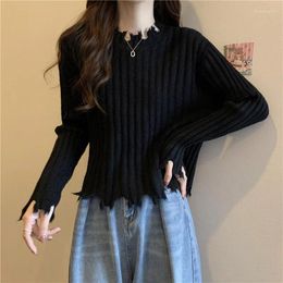 Women's Sweaters Loose Casual Office Sweater Irregular Ruffles Solid Knit For Women Stripe Long Sleeve Warm Autumn Winter Pullovers