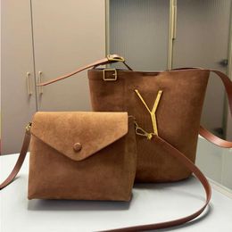 Fashion Y-letter Bucket Bags Handbag Women Suede Bag For Lady Shoulder Brown Designer Brown Fashion Tote Purse Bag Kreuo