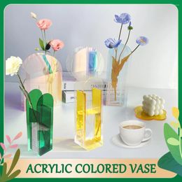 Vases Rainbow Colour Acrylic Transparent Geometric Shape Flower Pot Minimalist Vase Container For Home Living Room Desktop Decor