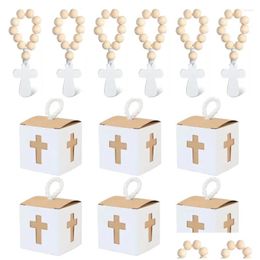 Party Favour 10/20Pcs Wooden Cross Rosary Candy Box Boy Girl First Holy Communion Baptism Christening Rustic Wedding Easter Gift Drop Dhl3Y