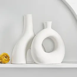 Vases Creative Ceramic Flower Vase Nordic Pot Modern Art For Home Living Room Table Office Decor